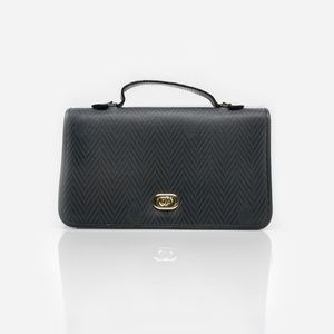 MARK CROSS Black Leather Signature Monogram Herringbone Motif Bag